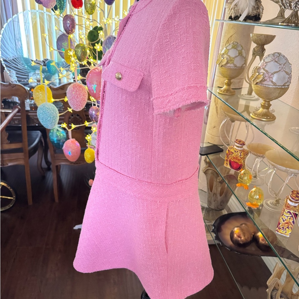 Zara Pink Tweed Dress New With Tags Size Medium - Picture 8 of 16